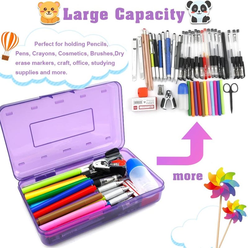 BOEIAC Pencil Box, Large Capacity Clear Pencil Case, 1 Pack Hard Pencil Case, Clear Crayon Box with Snap-tight Lid Stackable Design, Plastic Storage Box for Office Supplies, Purple - Image 3